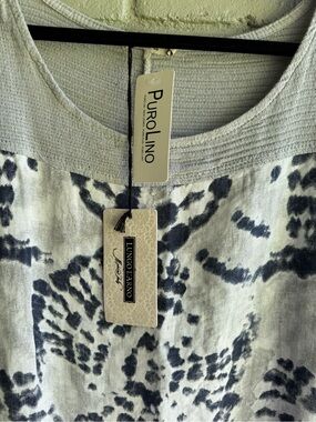 LUNGO L’Arno Gray/Blue Textured 100% linen NWT Sz 3X short/cap sleeves Top Italy
